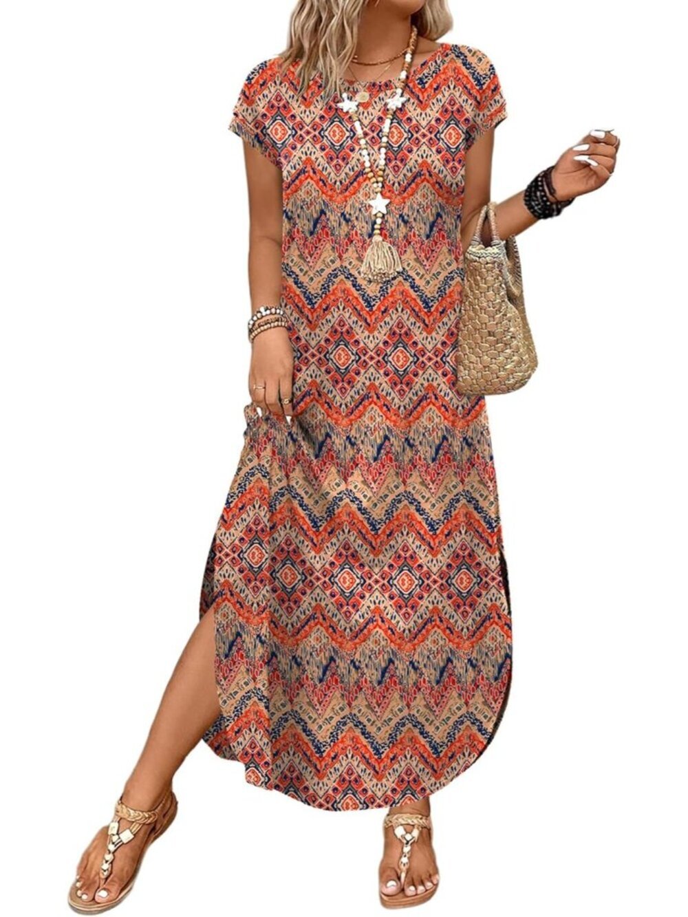 〽️Women Floral Yellow Cap Sleeve Crewneck Casual Long Summer Pull On Maxi Dress